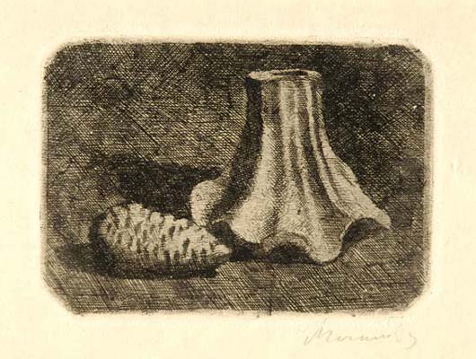 Morandi Giorgio - Natura morta con pigna e frammento di vaso